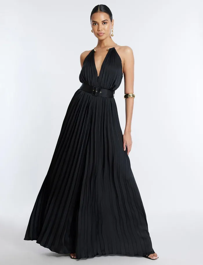 Women Cocktail and Party Dresses BCBG Libby Wide Leg Belted Jumpsuit Black