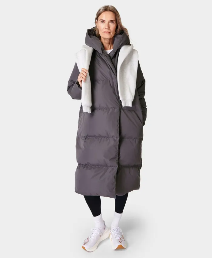 Women Cocoon Down Puffer Wrap Coat Urban Grey Coats and Jackets Sweaty Betty