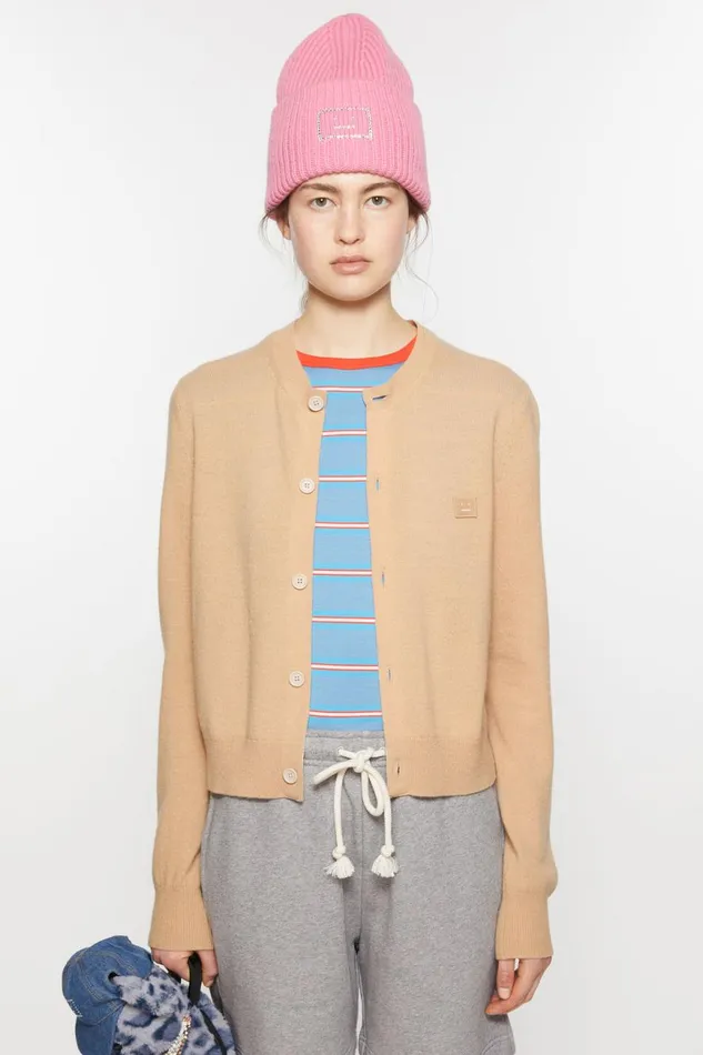 Women Crew Neck Cardigan Biscuit Beige Acne Studios Knitwear