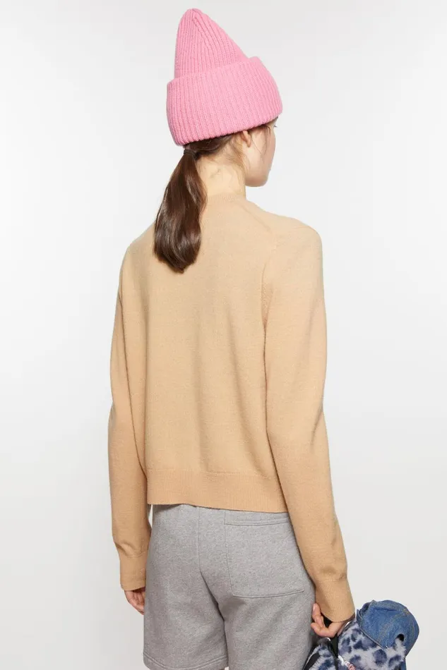 Women Crew Neck Cardigan Biscuit Beige Acne Studios Knitwear