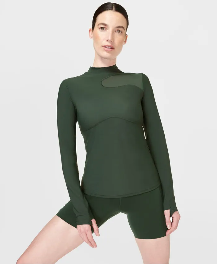 Women Cutout Training Long Sleeve Top Trek Green Long Sleeve Tops Sweaty Betty