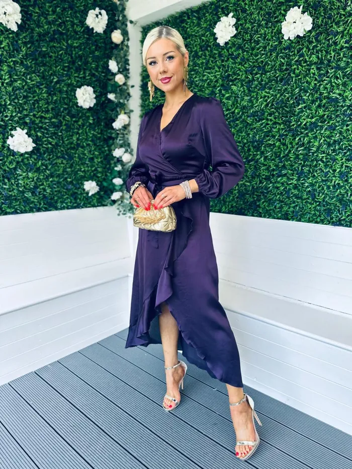Women Day Dress Canella Lane Erin Long Sleeve Frill Detail Maxi Dress Purple