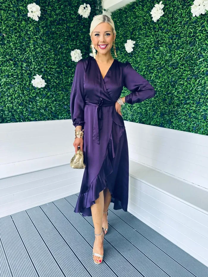 Women Day Dress Canella Lane Erin Long Sleeve Frill Detail Maxi Dress Purple