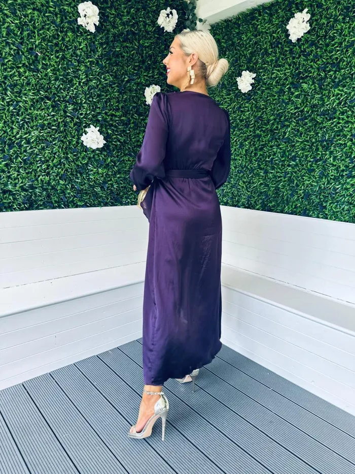 Women Day Dress Canella Lane Erin Long Sleeve Frill Detail Maxi Dress Purple