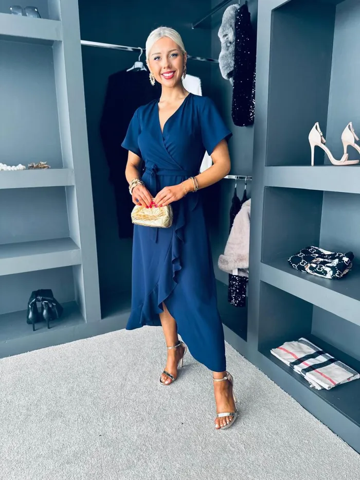 Women Day Dress Canella Lane Farrah Split Hem Frill Detail Maxi Dress Navy