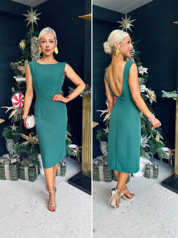 Women Day Dress Canella Lane Hilda Scoup Back Midi Dress Green