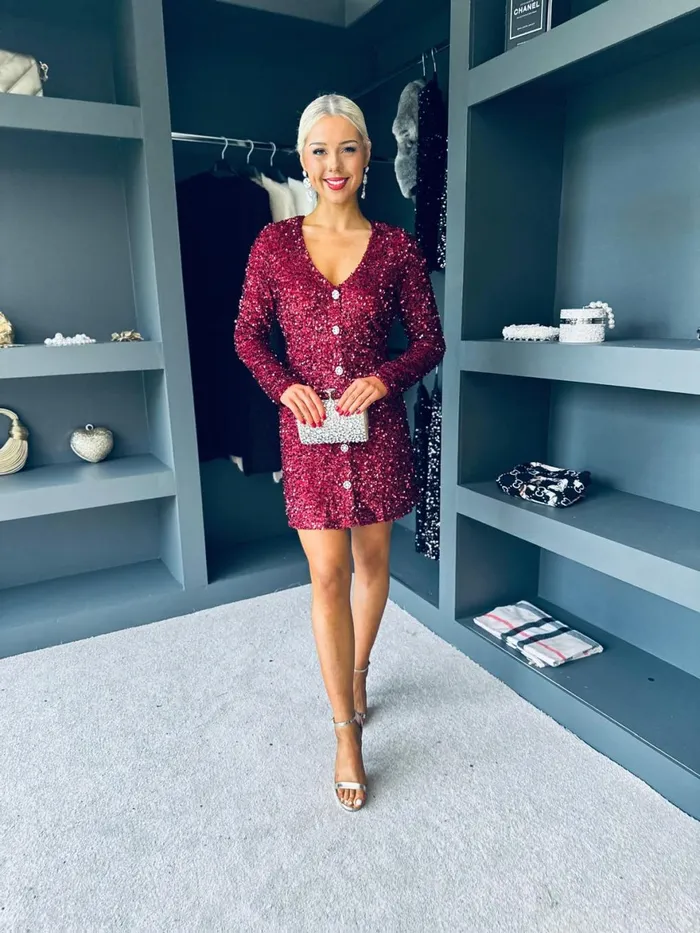 Women Day Dress Canella Lane Lilly Detailed Sequin Mini Dress Burgundy