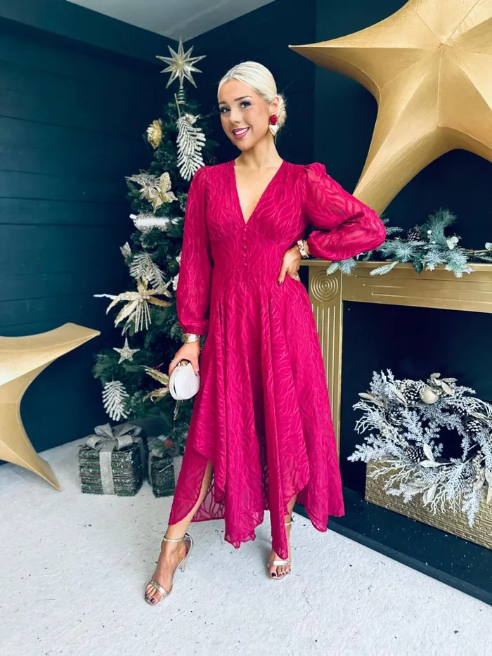 Women Day Dress Canella Lane Melanie Banded Midi Dress Burnout Wine