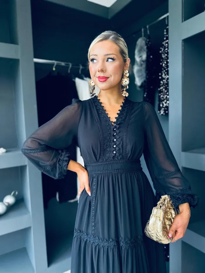 Women Day Dress Canella Lane Sammy Crochet Detail Dress Black