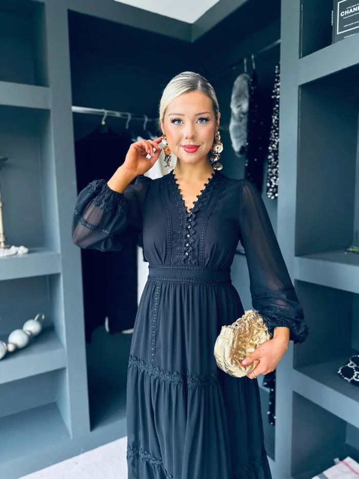 Women Day Dress Canella Lane Sammy Crochet Detail Dress Black