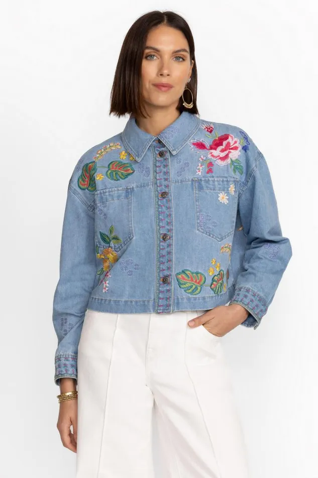 Women Denim Johnny Was JEANETTE CROPPED DENIM JACKET Denim Blue