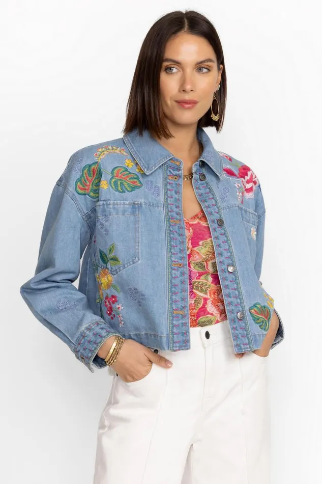 Women Denim Johnny Was JEANETTE CROPPED DENIM JACKET Denim Blue