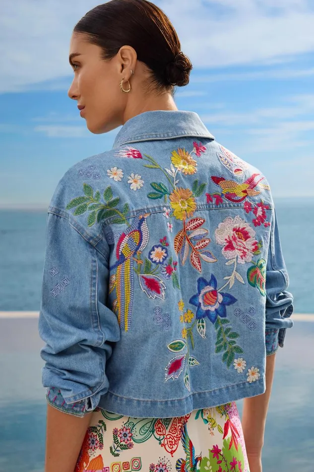 Women Denim Johnny Was JEANETTE CROPPED DENIM JACKET Denim Blue