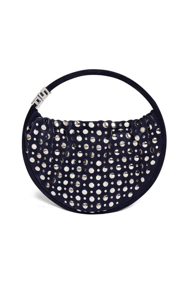 Women Domino Medium Bag In Suede And Studs Navy Blue Sonia Rykiel Le Domino