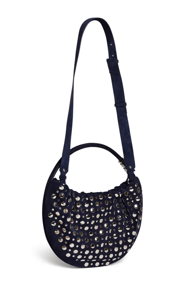 Women Domino Medium Bag In Suede And Studs Navy Blue Sonia Rykiel Le Domino