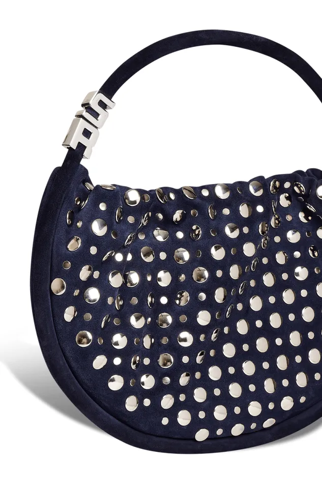 Women Domino Medium Bag In Suede And Studs Navy Blue Sonia Rykiel Le Domino