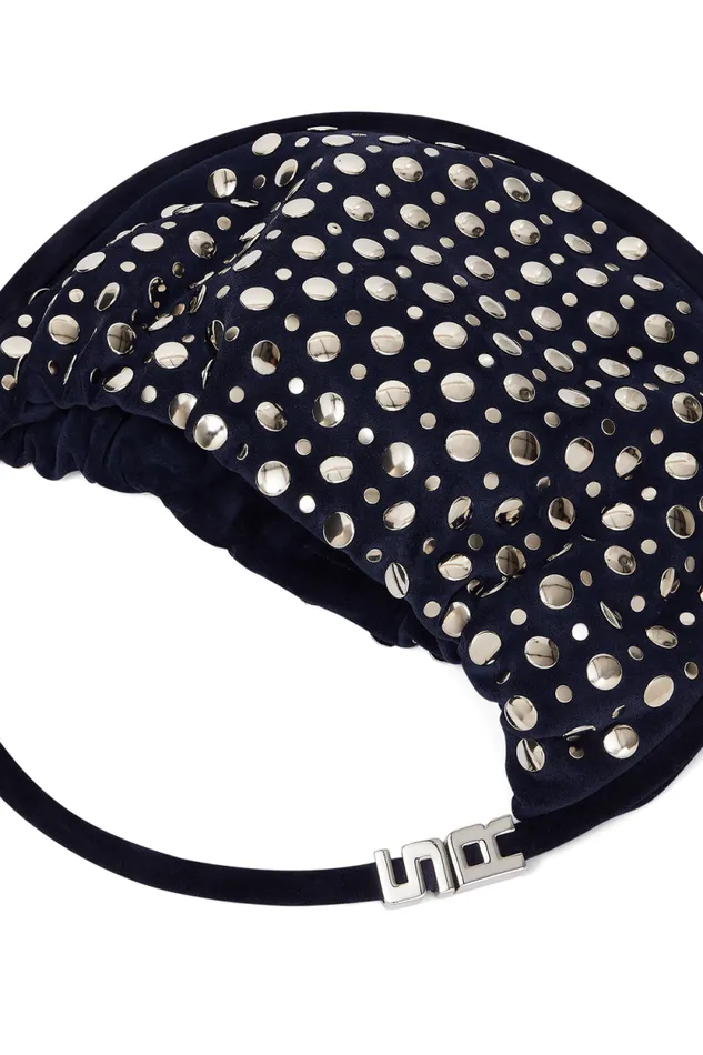 Women Domino Medium Bag In Suede And Studs Navy Blue Sonia Rykiel Le Domino