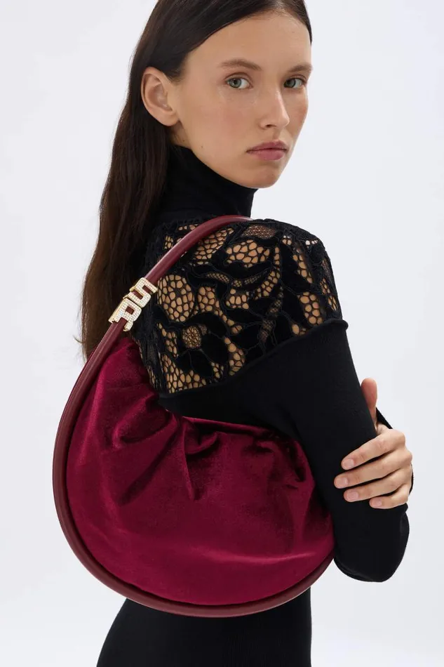 Women Domino Medium Velvet Bag Claret Red Sonia Rykiel Le Domino