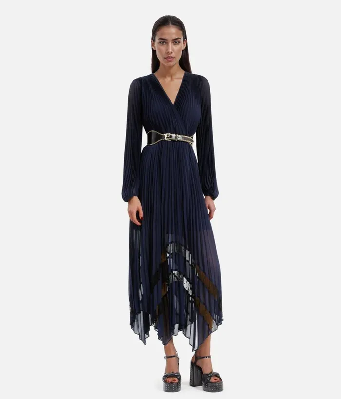 Women Dresses and Jumpsuits THE KOOPLES Long Blue Navy Pleated Dress