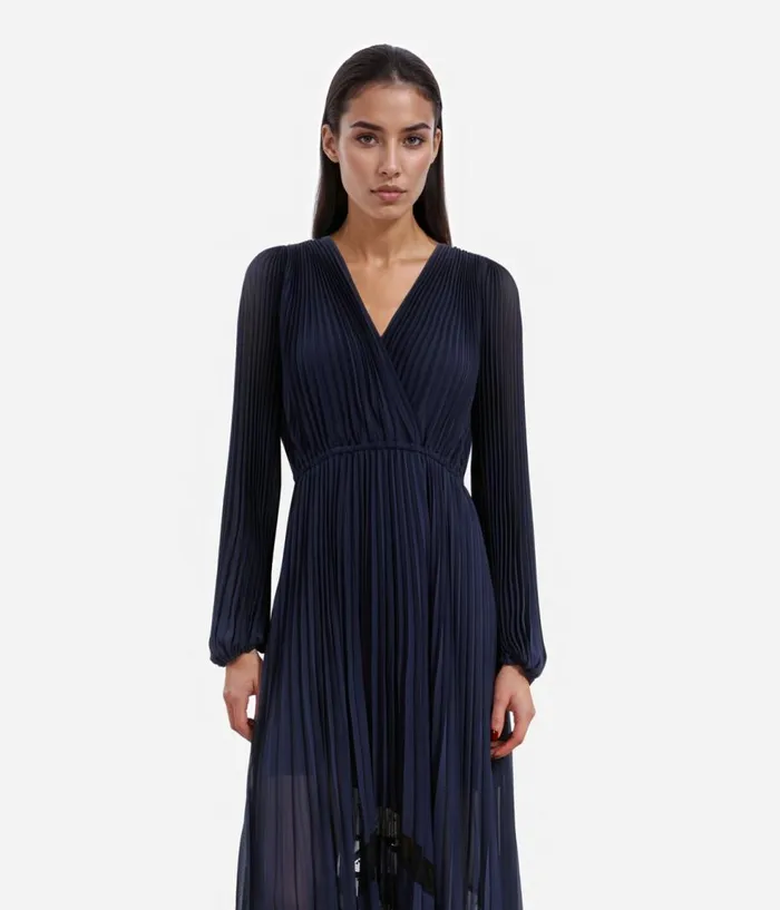 Women Dresses and Jumpsuits THE KOOPLES Long Blue Navy Pleated Dress Women Dresses and Jumpsuits THE KOOPLES Long Blue Navy Pleated Dress