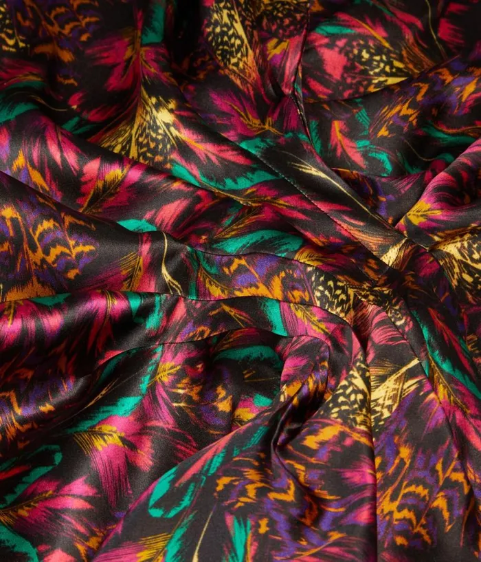 Women Dresses and Jumpsuits THE KOOPLES Multicolor Feather Print Short Sleeve Short Dress With Draping Women Dresses and Jumpsuits THE KOOPLES Multicolor Feather Print Short Sleeve Short Dress With Draping