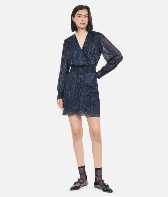 Women Dresses and Jumpsuits THE KOOPLES Navy Blue Metallic Jersey Short Dress