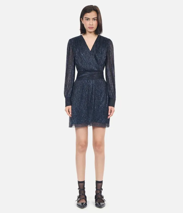 Women Dresses and Jumpsuits THE KOOPLES Navy Blue Metallic Jersey Short Dress Women Dresses and Jumpsuits THE KOOPLES Navy Blue Metallic Jersey Short Dress