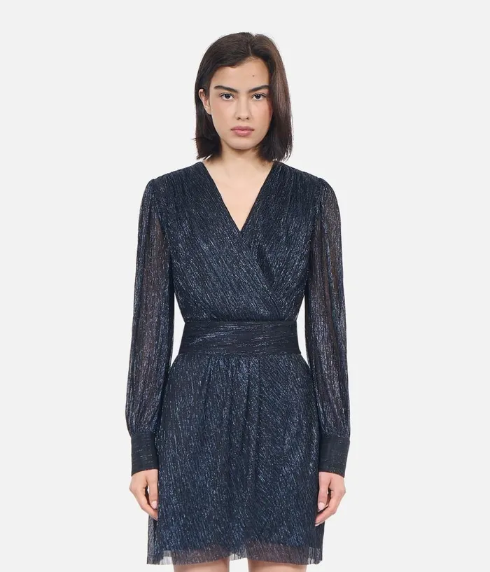 Women Dresses and Jumpsuits THE KOOPLES Navy Blue Metallic Jersey Short Dress Women Dresses and Jumpsuits THE KOOPLES Navy Blue Metallic Jersey Short Dress