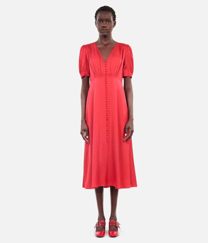 Women Dresses and Jumpsuits THE KOOPLES Red Long Dress With Buttoning Women Dresses and Jumpsuits THE KOOPLES Red Long Dress With Buttoning