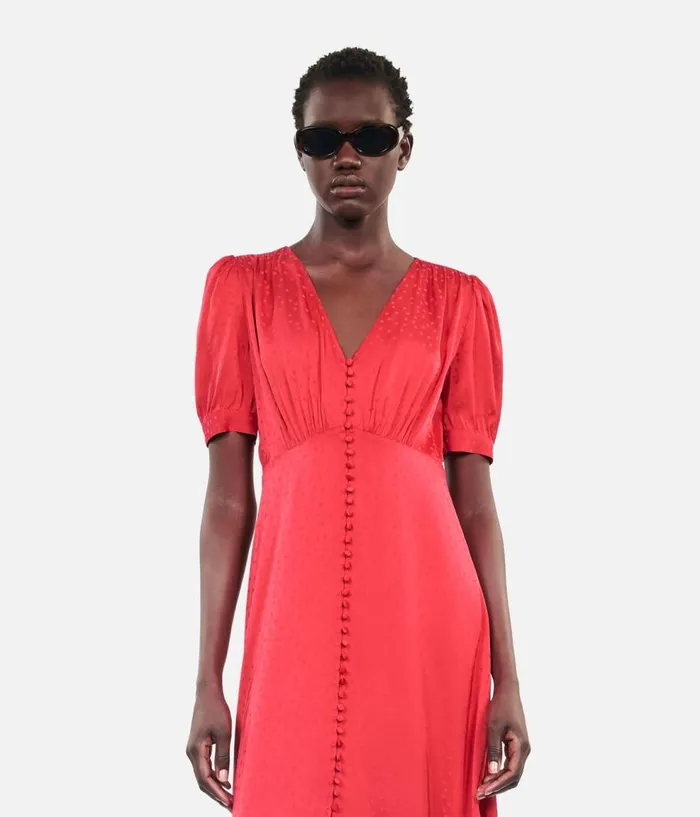 Women Dresses and Jumpsuits THE KOOPLES Red Long Dress With Buttoning Women Dresses and Jumpsuits THE KOOPLES Red Long Dress With Buttoning