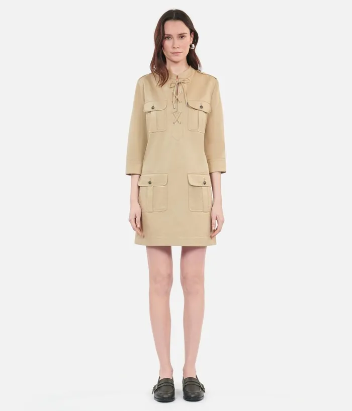 Women Dresses and Jumpsuits THE KOOPLES Short Beige Safari Dress Women Dresses and Jumpsuits THE KOOPLES Short Beige Safari Dress