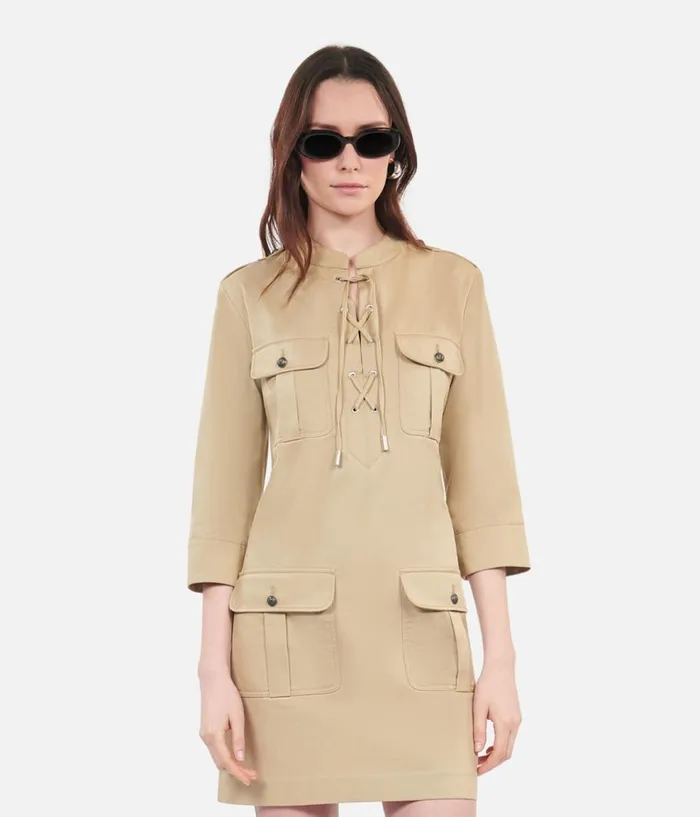Women Dresses and Jumpsuits THE KOOPLES Short Beige Safari Dress Women Dresses and Jumpsuits THE KOOPLES Short Beige Safari Dress