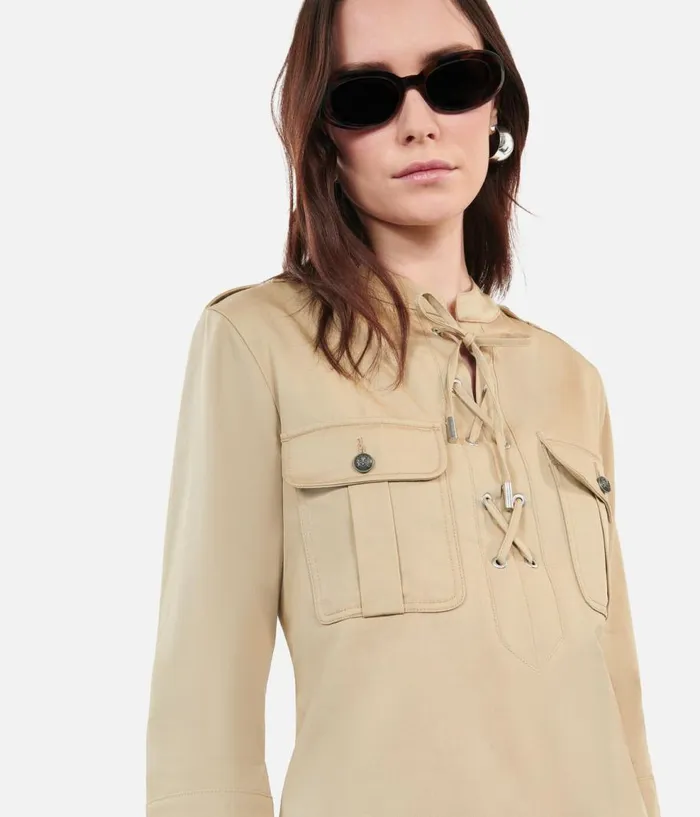 Women Dresses and Jumpsuits THE KOOPLES Short Beige Safari Dress Women Dresses and Jumpsuits THE KOOPLES Short Beige Safari Dress