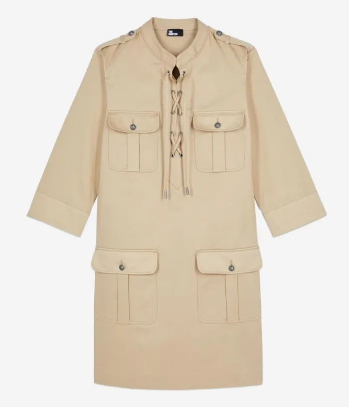 Women Dresses and Jumpsuits THE KOOPLES Short Beige Safari Dress Women Dresses and Jumpsuits THE KOOPLES Short Beige Safari Dress