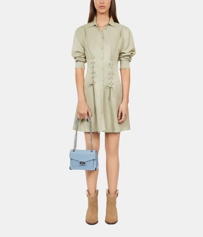Women Dresses and Jumpsuits THE KOOPLES Short Light Green Dress With Lacing Women Dresses and Jumpsuits THE KOOPLES Short Light Green Dress With Lacing