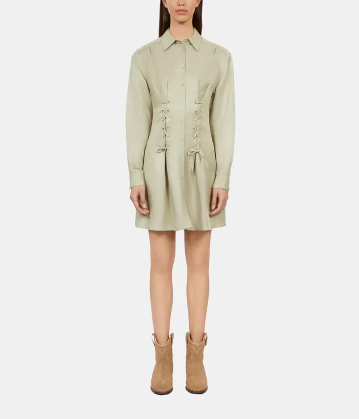 Women Dresses and Jumpsuits THE KOOPLES Short Light Green Dress With Lacing Women Dresses and Jumpsuits THE KOOPLES Short Light Green Dress With Lacing
