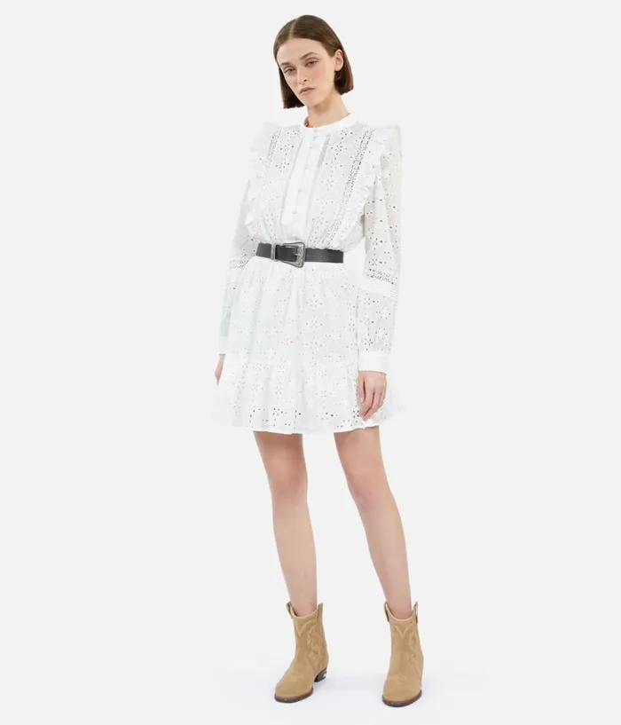 Women Dresses and Jumpsuits THE KOOPLES Short White Dress In English Embroidery Women Dresses and Jumpsuits THE KOOPLES Short White Dress In English Embroidery