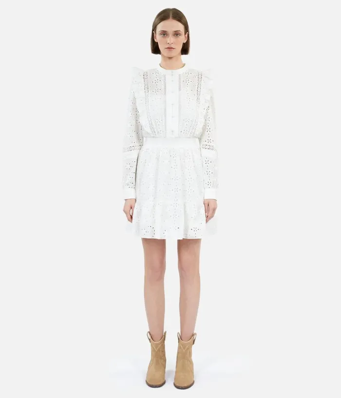 Women Dresses and Jumpsuits THE KOOPLES Short White Dress In English Embroidery Women Dresses and Jumpsuits THE KOOPLES Short White Dress In English Embroidery
