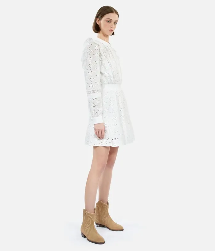 Women Dresses and Jumpsuits THE KOOPLES Short White Dress In English Embroidery Women Dresses and Jumpsuits THE KOOPLES Short White Dress In English Embroidery