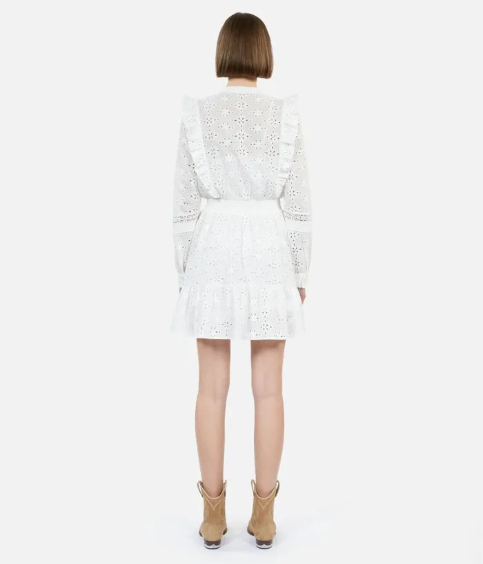 Women Dresses and Jumpsuits THE KOOPLES Short White Dress In English Embroidery Women Dresses and Jumpsuits THE KOOPLES Short White Dress In English Embroidery