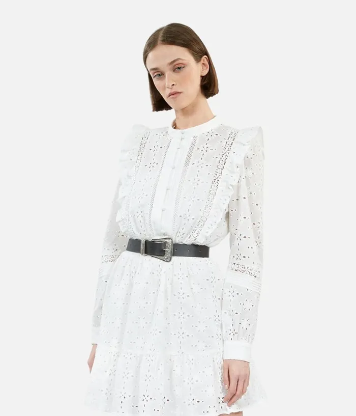 Women Dresses and Jumpsuits THE KOOPLES Short White Dress In English Embroidery Women Dresses and Jumpsuits THE KOOPLES Short White Dress In English Embroidery