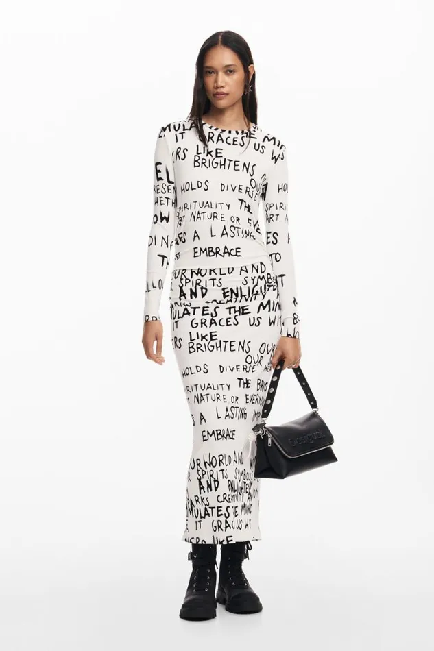 Women Dresses And Jumpsuits Desigual Midi Dress With Phrase