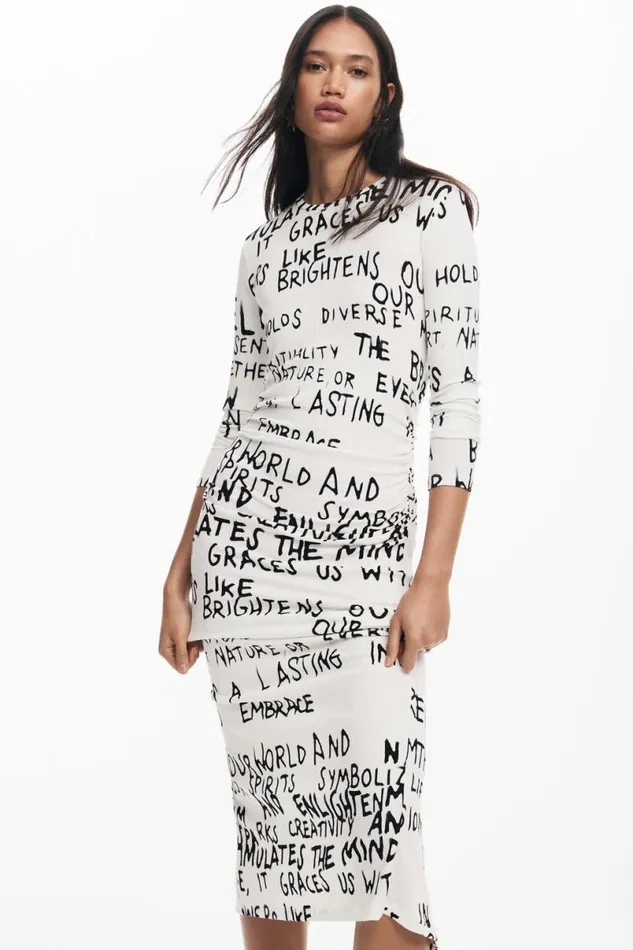 Women Dresses And Jumpsuits Desigual Midi Dress With Phrase