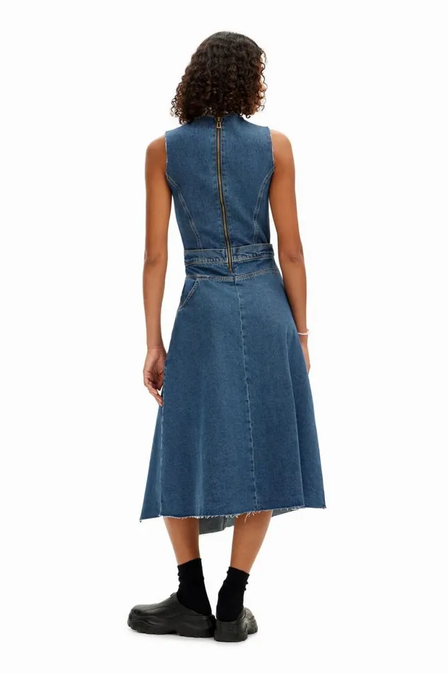 Women Dresses And Jumpsuits Desigual Sleeveless Denim Dress With Adjustable Waist