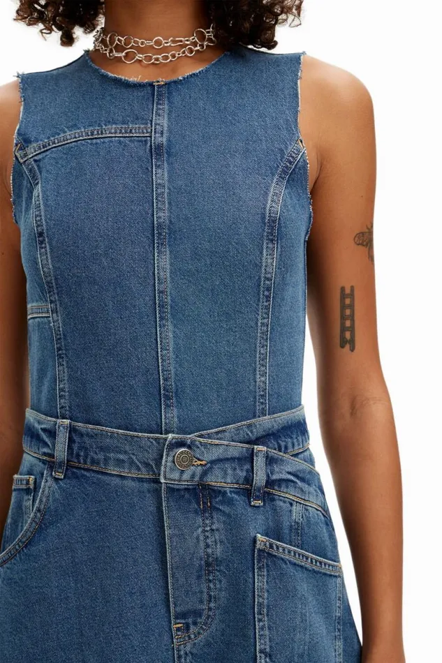 Women Dresses And Jumpsuits Desigual Sleeveless Denim Dress With Adjustable Waist