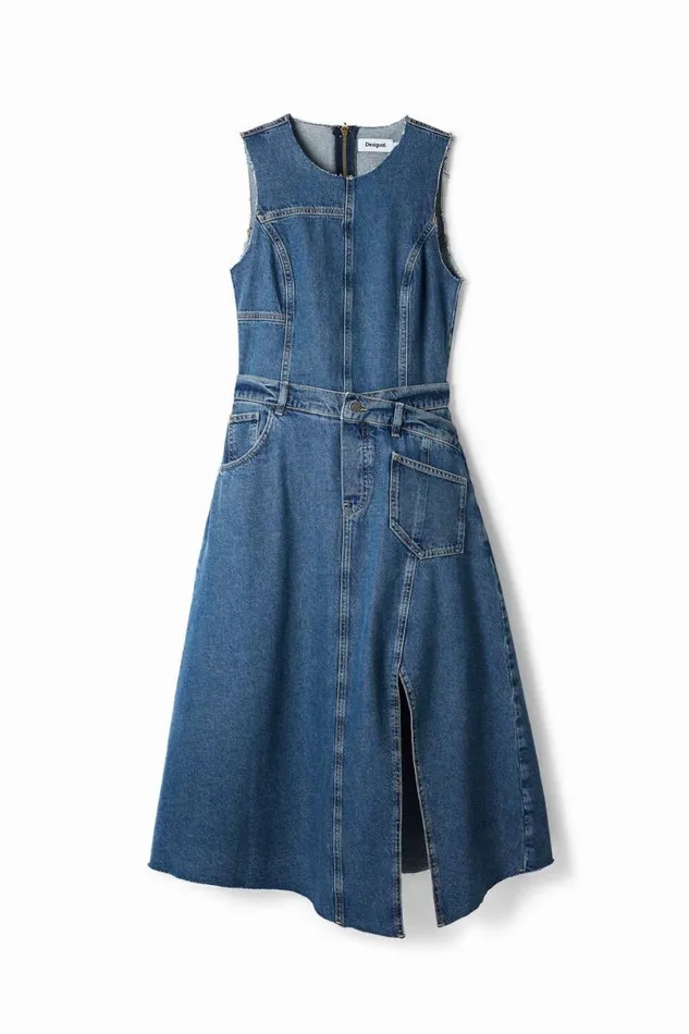 Women Dresses And Jumpsuits Desigual Sleeveless Denim Dress With Adjustable Waist