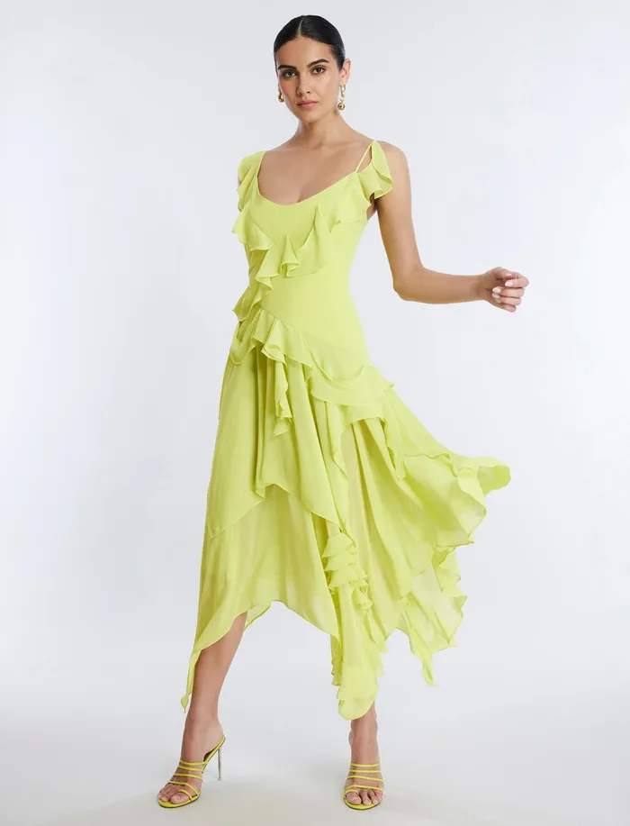 Women Dresses BCBG Annabel Ruffle Dress Yellow Plum