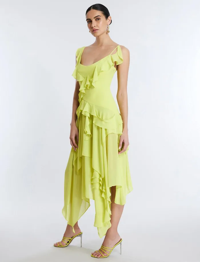 Women Dresses BCBG Annabel Ruffle Dress Yellow Plum