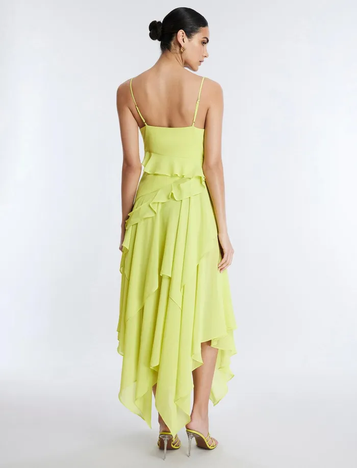 Women Dresses BCBG Annabel Ruffle Dress Yellow Plum