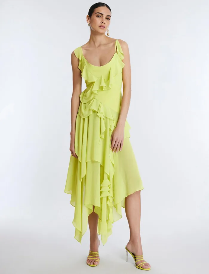 Women Dresses BCBG Annabel Ruffle Dress Yellow Plum